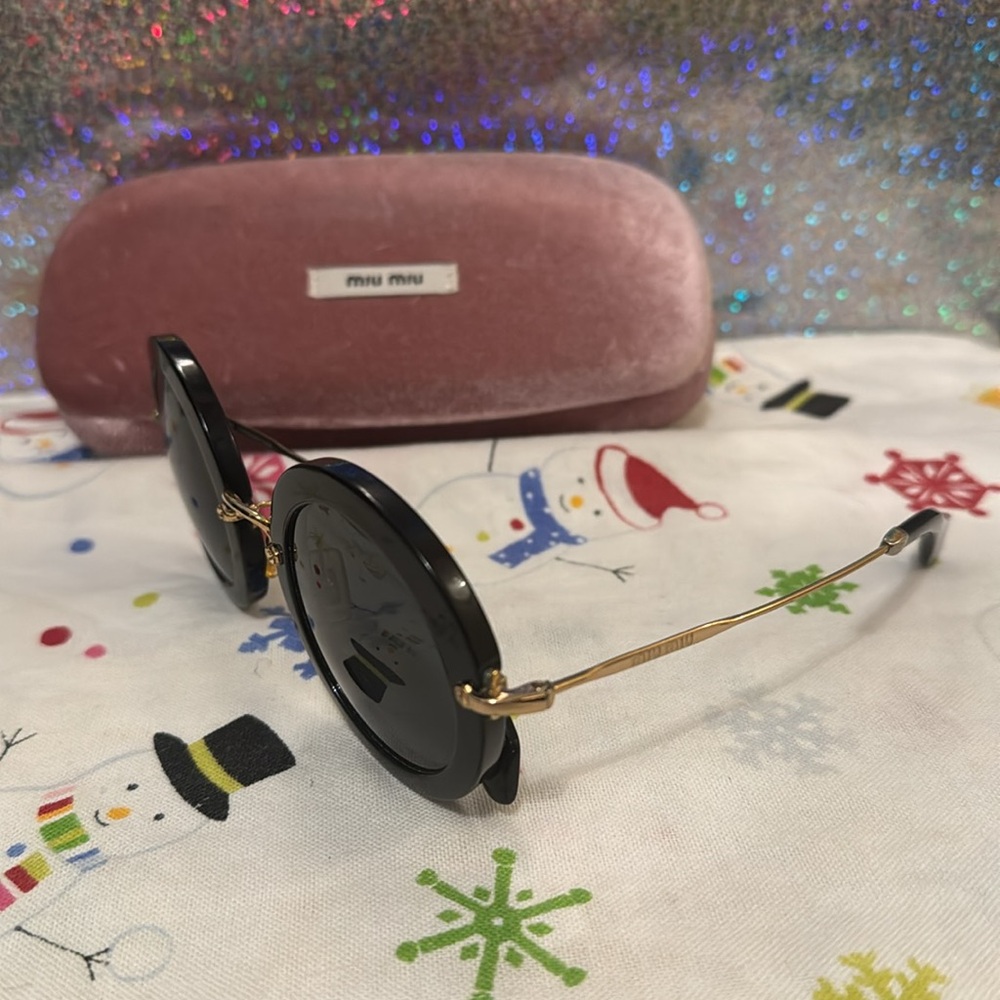 Miu Miu Sunglasses Black with Gold frames Includes pink case - Picture 5 of 10